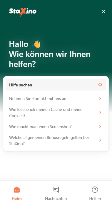 Staxino Casino Kundensupport mit Hilfe Center und Kontaktoptionen