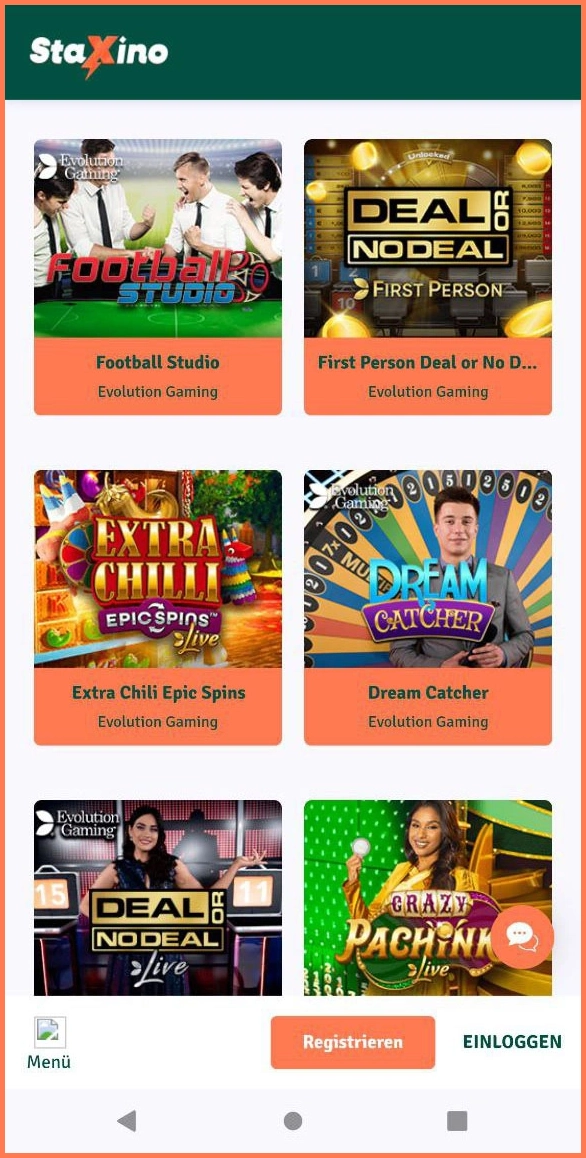 Live-Spielshows im Staxino Casino entdecken